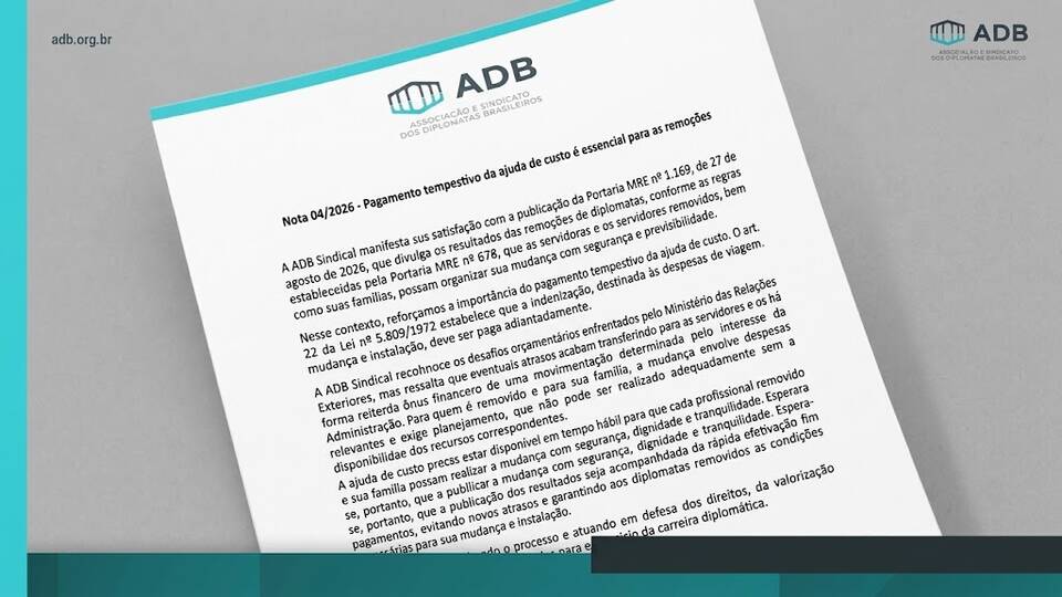Nota 04/2026 - Pagamento tempestivo da ajuda de custo é essencial para as remoções